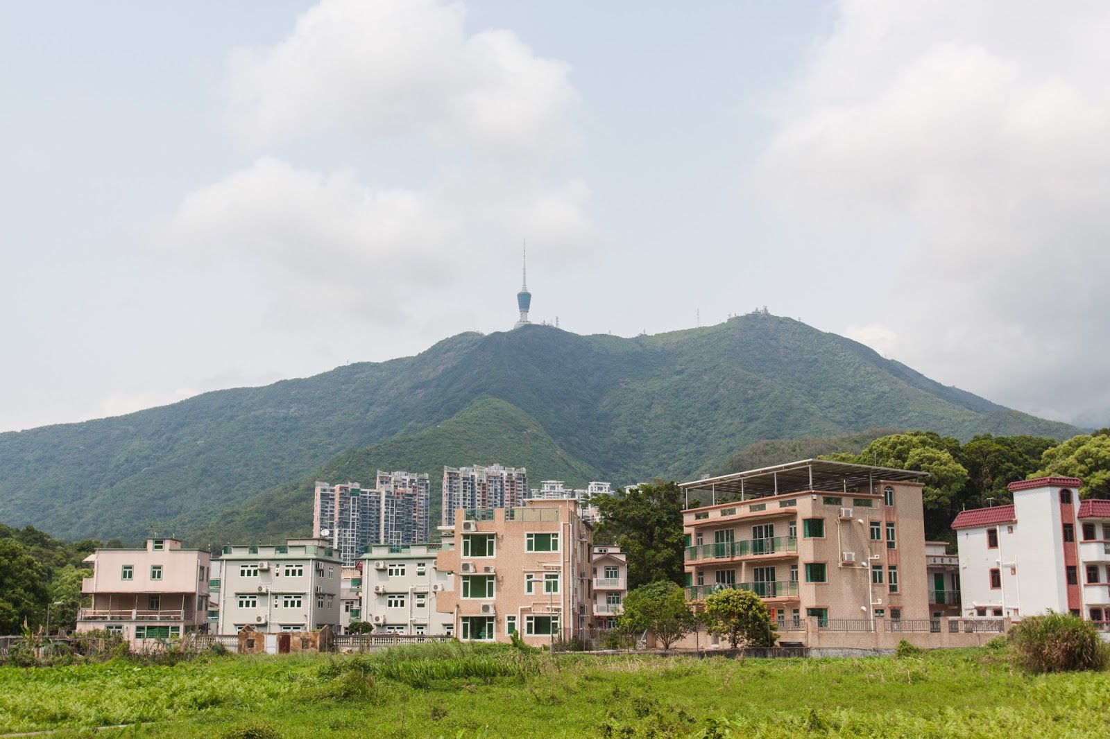 香港深圳一界之隔。遠山是深圳的梧桐山。