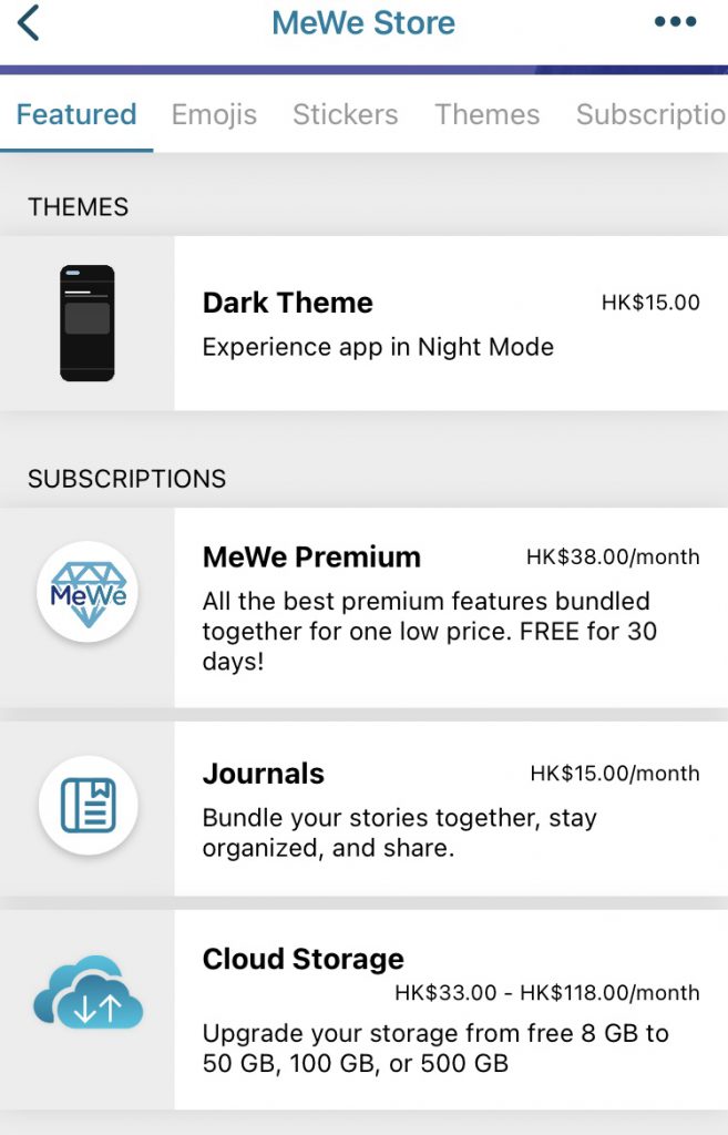 Mewe的收入來源源自用戶，你可以買入不同的Theme 或訂購網上空間