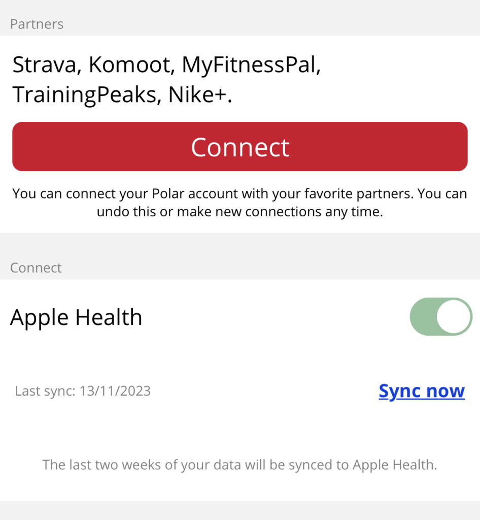 使用Apple 的用戶可以把數據整合至Health ，若果你本身有用 Strava 來紀錄和整理路線，Polar Flow 也可以對應