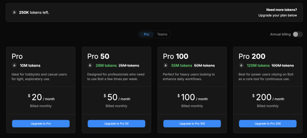 Bolt.new pricing